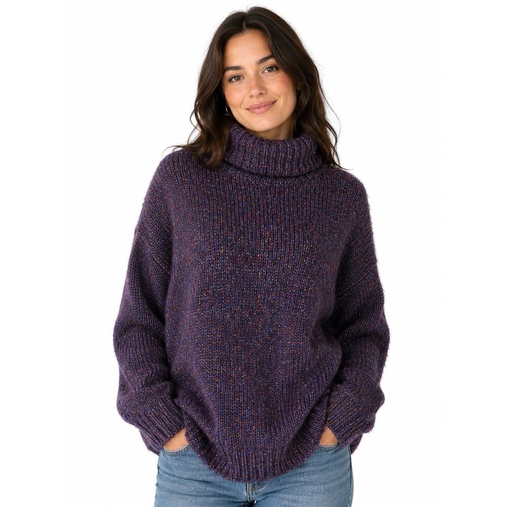 Zara Knit Sweater Oversized Turtleneck Purple Italian Yarn Multi Metallic M